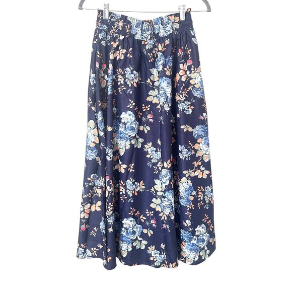SCARLET DARKNESS Floral Midi Skirt Navy Blue NWT Small - Picture 3 of 6